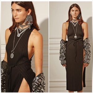 NWOT Dylanlex dress. Discontinued. Black ribbed, tie waist, midi dress. Size XS